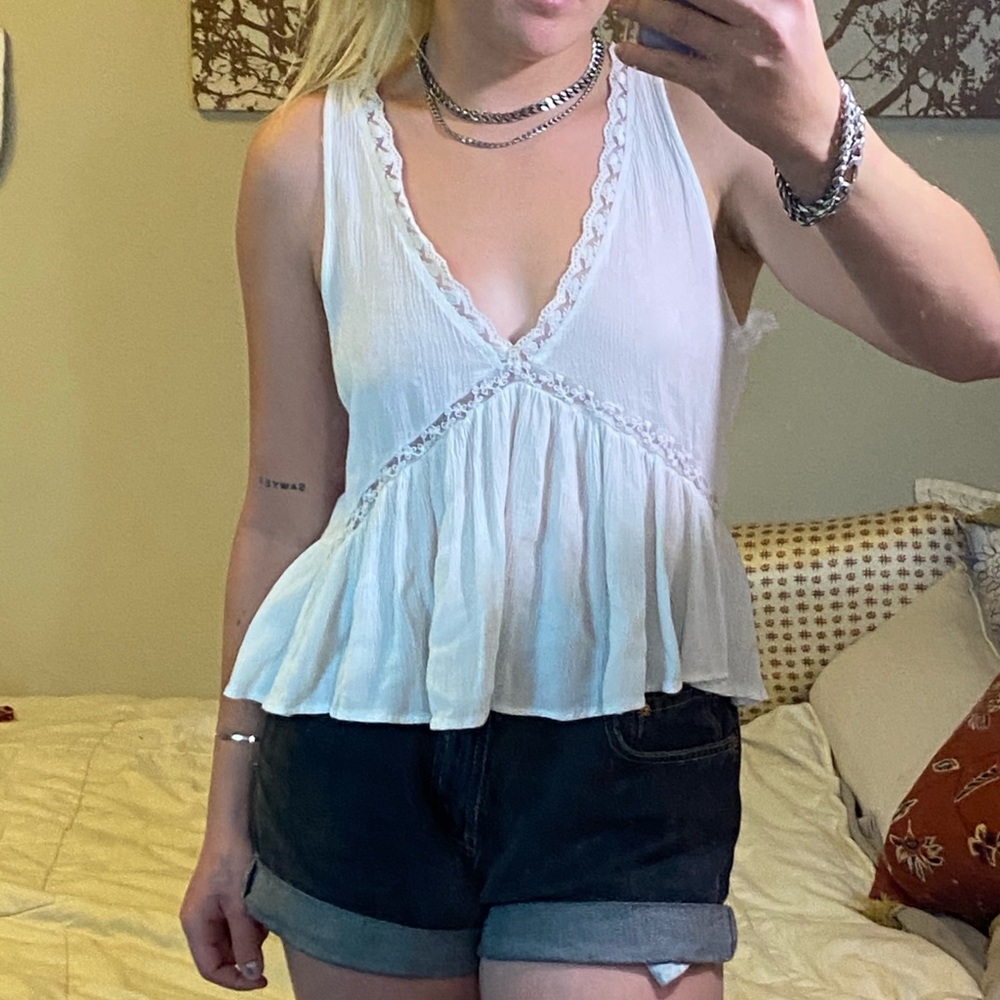 Boho lace trim tank top